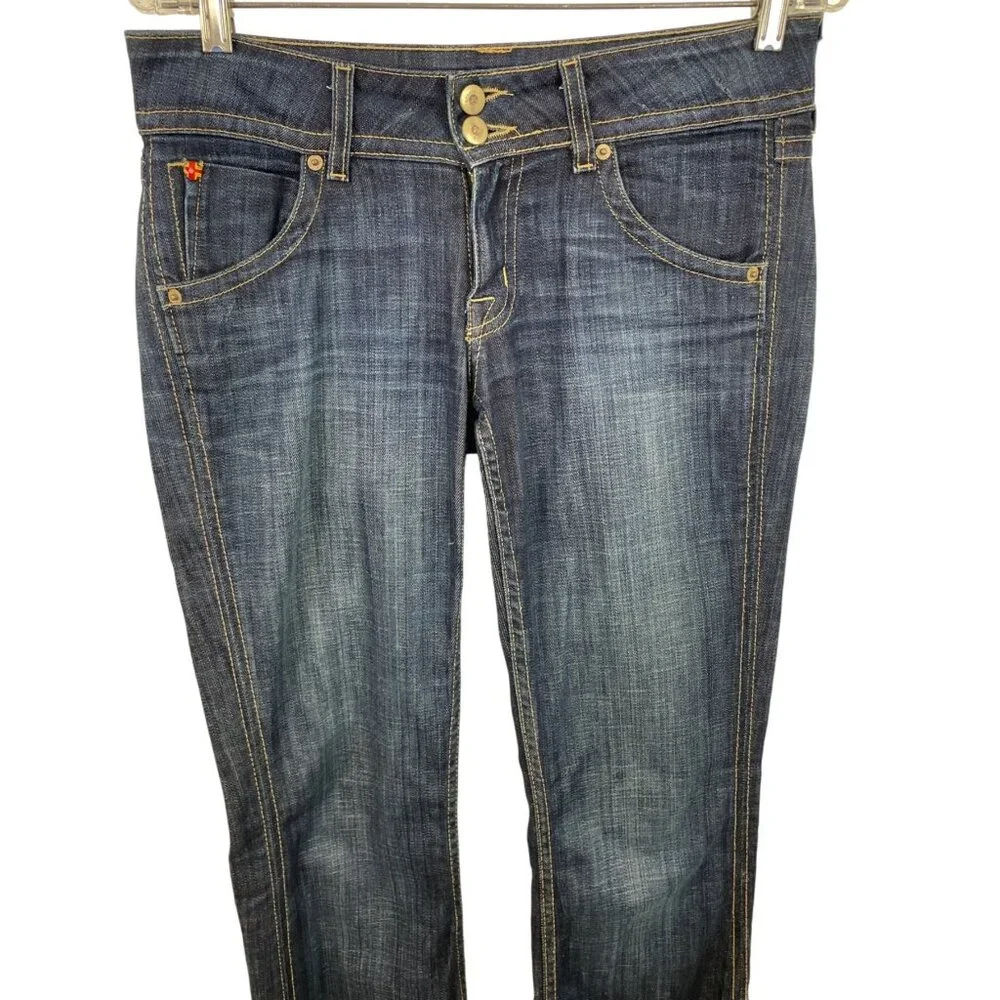 Hudson Women’s Size 27 Beth Baby Boot Cut Blue Flap Back Pocket Blue Denim Jeans - Picture 3 of 9